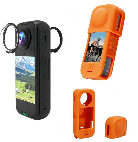 Lens + Body Protection Kit Compatible with Insta360 X4 Air – 10H Glass Lens Cap & TPU Silicone Case for Full Coverage (black) in Saudi Arabia