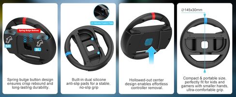 IEFROM 2-Pack Switch Steering Wheel, Black Joy-Con Grip for Mario Kart 8 Deluxe & Mario Kart 9, Plug-and-Play Racing Controller, Ideal Gift Accessory in Saudi Arabia