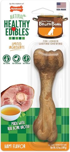 Nylabone مرق العظام الصحي للأكل، جميع مكافآت الكلاب الطبيعية المصنوعة من مرق العظام الحقيقي، عدد 1 عملاق - ما يصل إلى 50 رطلاً. in Kuwait