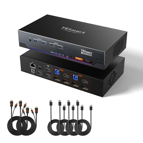 TESmart 8K @ 60 هرتز KVM Switch 3 شاشات 2 كمبيوتر USB 3.0، HDMI 2.1&DP 1.4 KVM Switch شاشات ثلاثية للألعاب 4K@144 هرتز، دعم EDID، شبكة جيجابت، VRR، جميع كابلات الإدخال متضمنة in Saudi Arabia
