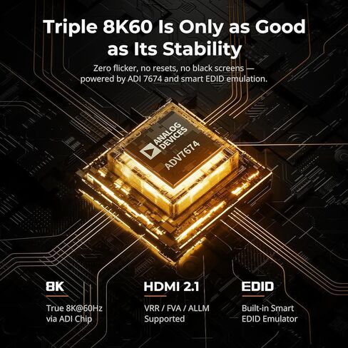 TESmart 8K @ 60 هرتز KVM Switch 3 شاشات 2 كمبيوتر USB 3.0، HDMI 2.1&DP 1.4 KVM Switch شاشات ثلاثية للألعاب 4K@144 هرتز، دعم EDID، شبكة جيجابت، VRR، جميع كابلات الإدخال متضمنة in Saudi Arabia