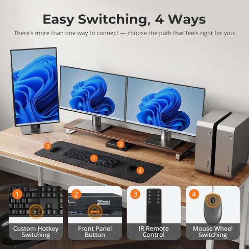 TESmart 8K @ 60 هرتز KVM Switch 3 شاشات 2 كمبيوتر USB 3.0، HDMI 2.1&DP 1.4 KVM Switch شاشات ثلاثية للألعاب 4K@144 هرتز، دعم EDID، شبكة جيجابت، VRR، جميع كابلات الإدخال متضمنة in Saudi Arabia