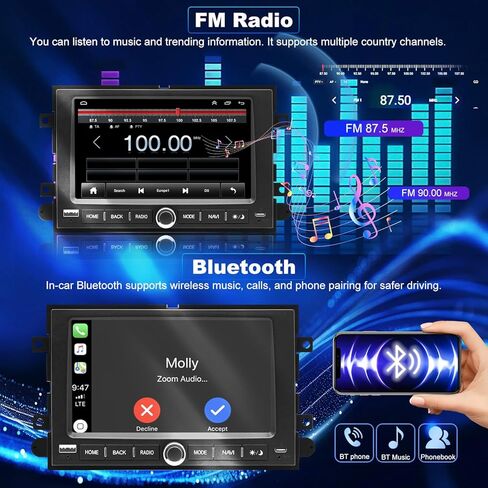 راديو ترقية 5GWiFi لسيارة Ford F150 2004-2008، F350/F250 2006-2016، Expedition 2007-2014، Explorer Mustang E150/E250/E350 Taurus Edge 7 بوصة، ستيريو بشاشة تعمل باللمس، Carplay Android Auto GPS FM in Kuwait