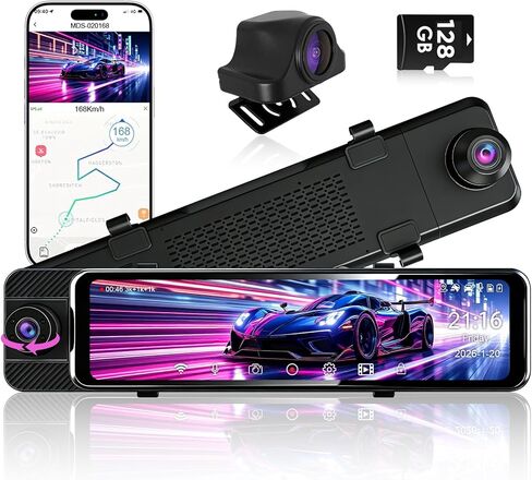 3 Channel Mirror Dash Cam with Front 3K, Cabin & Rear 1080P, 11" Rear View Mirror Camera with WiFi/Night Vision/G-Sensor/Parking Monitor/Reverse Assist /128GB, Backup Camera for Cars/Trucks in Saudi Arabia