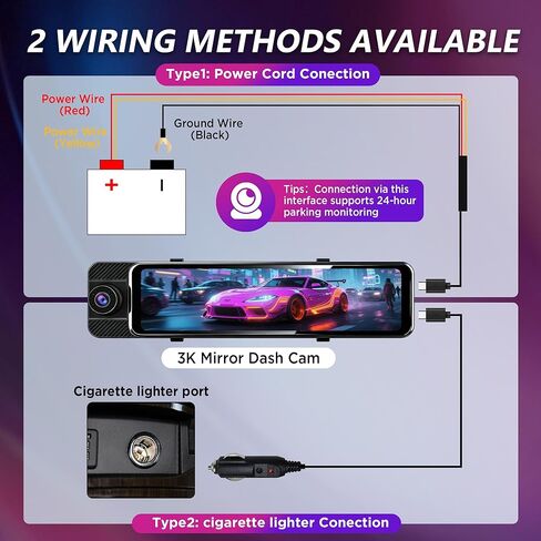 3 Channel Mirror Dash Cam with Front 3K, Cabin & Rear 1080P, 11" Rear View Mirror Camera with WiFi/Night Vision/G-Sensor/Parking Monitor/Reverse Assist /128GB, Backup Camera for Cars/Trucks in Saudi Arabia