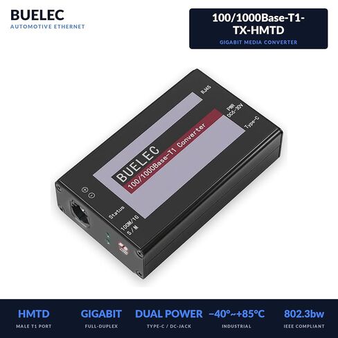 100/1000Base-T1-TX-HMTD Automotive Ethernet Media Converter - 100/1000BASE-T1 to TX Adapter, Marvell 88Q2112 & Realtek RTL8211FI Phy, HMTD Connector, Industrial Grade Type-C/DC Power in Saudi Arabia