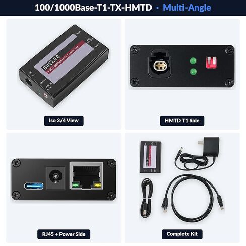 100/1000Base-T1-TX-HMTD Automotive Ethernet Media Converter - 100/1000BASE-T1 to TX Adapter, Marvell 88Q2112 & Realtek RTL8211FI Phy, HMTD Connector, Industrial Grade Type-C/DC Power in Saudi Arabia