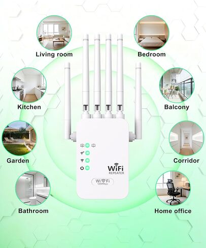 معزز إشارة موسع شبكة WiFi 2026 مع 6 هوائيات، ومنفذي إيثرنت، وسرعة 1200 ميجا بت في الثانية، واختراق الجدار، وإعداد سهل لأكثر من 35 جهازًا، ومعزز شبكة WiFi طويل المدى، وتغطية كاملة بزاوية 360 درجة in Kuwait