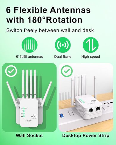معزز إشارة موسع شبكة WiFi 2026 مع 6 هوائيات، ومنفذي إيثرنت، وسرعة 1200 ميجا بت في الثانية، واختراق الجدار، وإعداد سهل لأكثر من 35 جهازًا، ومعزز شبكة WiFi طويل المدى، وتغطية كاملة بزاوية 360 درجة in Kuwait