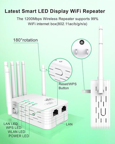 معزز إشارة موسع شبكة WiFi 2026 مع 6 هوائيات، ومنفذي إيثرنت، وسرعة 1200 ميجا بت في الثانية، واختراق الجدار، وإعداد سهل لأكثر من 35 جهازًا، ومعزز شبكة WiFi طويل المدى، وتغطية كاملة بزاوية 360 درجة in Kuwait