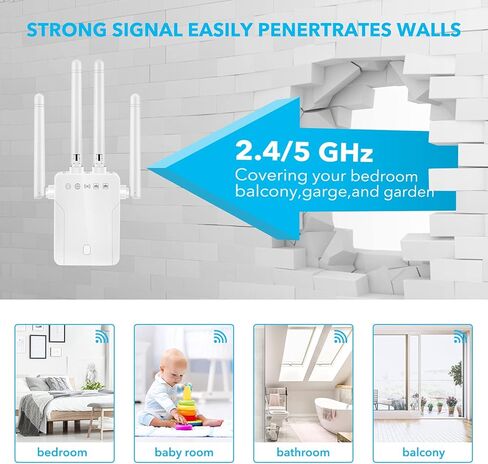 WiFi Range Extender Signal Booster - 1200Mbps WiFi Extender Covers up to 9800sq.ft, 2.4G/5G WiFi Booster and Signal Amplifier, Wireless Internet Booster for Home, 1-Tap Quick Setup in Kuwait
