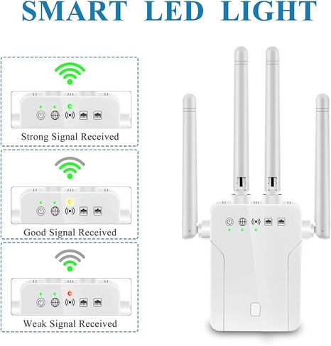 WiFi Range Extender Signal Booster - 1200Mbps WiFi Extender Covers up to 9800sq.ft, 2.4G/5G WiFi Booster and Signal Amplifier, Wireless Internet Booster for Home, 1-Tap Quick Setup in Kuwait