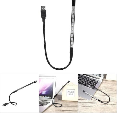 مصباح إضاءة LED مرن صغير 5 فولت للقراءة USB للكمبيوتر المحمول ولوحة مفاتيح الكمبيوتر، حماية العين السوداء معقوفة قابلة للتعديل، 10 مصابيح LED مصباح مكتبي محمول مع إضاءة خالية من الوميض (أسود) in Saudi Arabia