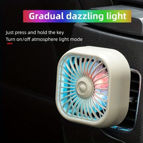Portable USB Powered Car Vent Fan, Gradient Colorful Ambient Light, Universal for Front & Rear Air Vents in Saudi Arabia