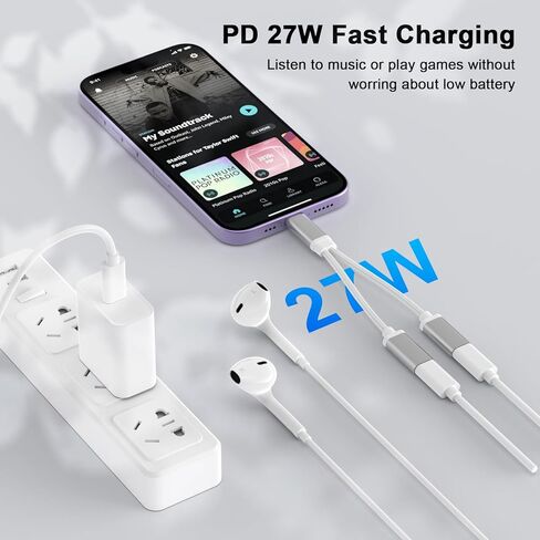جهاز iPhone Splitter للشحن السريع وسماعات الرأس، 2 في 1 سماعة رأس لايتنينج إلى لايتنينج + كابل دونجل للهاتف ومحول صوت Aux لأجهزة Apple iPhone 14/13/Pro/12/11/8/7/6/iPad للاتصال بالهاتف in Saudi Arabia