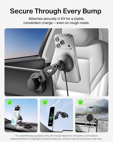 Belkin Tesla Phone Mount, Magnetic Wireless Car Mount for EV (Strong Magnet) w/ 3.3ft USB C Cable, Qi2 MagSafe Compatible Fast Charging for iPhone 17/16/15, Model 3, Model Y, etc. - Tesla Accessories in Saudi Arabia