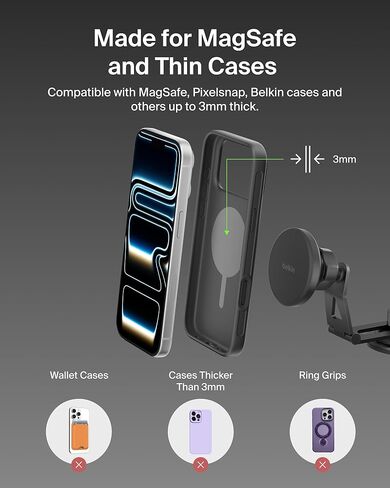 Belkin Tesla Phone Mount, Magnetic Wireless Car Mount for EV (Strong Magnet) w/ 3.3ft USB C Cable, Qi2 MagSafe Compatible Fast Charging for iPhone 17/16/15, Model 3, Model Y, etc. - Tesla Accessories in Saudi Arabia