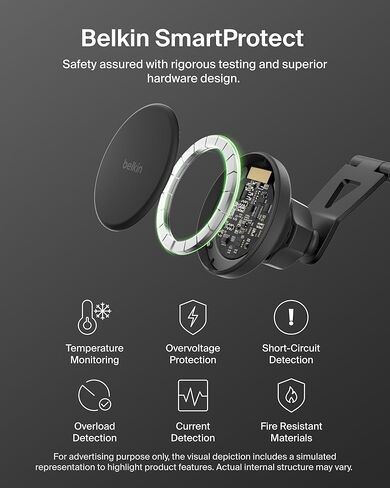 Belkin Tesla Phone Mount, Magnetic Wireless Car Mount for EV (Strong Magnet) w/ 3.3ft USB C Cable, Qi2 MagSafe Compatible Fast Charging for iPhone 17/16/15, Model 3, Model Y, etc. - Tesla Accessories in Saudi Arabia