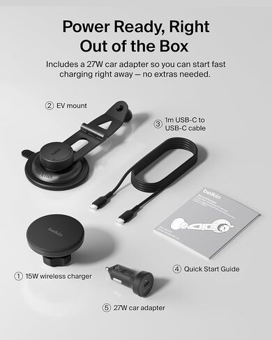 Belkin Tesla Phone Mount, Magnetic Wireless Car Mount for EV (Strong Magnet) w/ 3.3ft USB C Cable, Qi2 MagSafe Compatible Fast Charging for iPhone 17/16/15, Model 3, Model Y, etc. - Tesla Accessories in Saudi Arabia