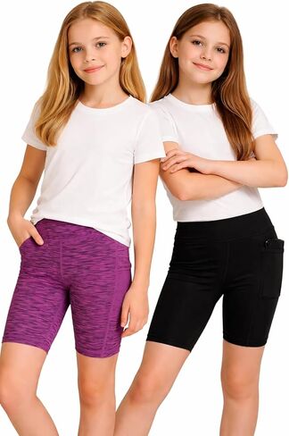Girls Bike Shorts - 2 Pack Athletic Compression High Waisted Biker Shorts for Girls for Dance Yoga Gymnastics (7-16) in Saudi Arabia