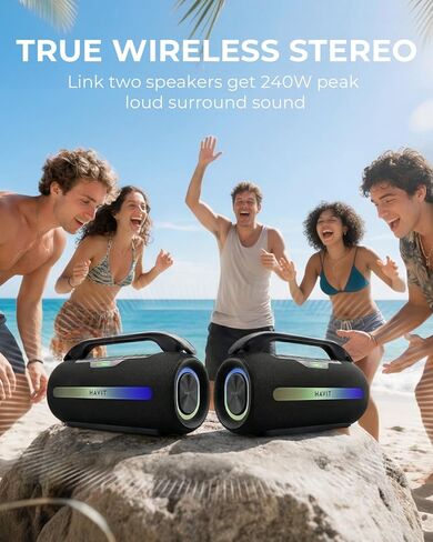 havit 120W Loud Bluetooth Speaker with Deep Bass, IPX6 Waterproof Outdoor Party Speaker, RGB Lights, 12H Playtime, TWS Pairing, Portable Speaker for Beach, Camping, Backyard in Kuwait