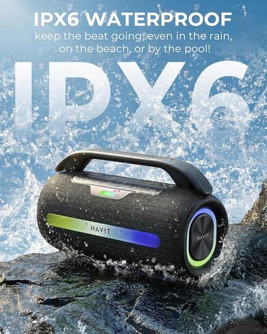 havit 120W Loud Bluetooth Speaker with Deep Bass, IPX6 Waterproof Outdoor Party Speaker, RGB Lights, 12H Playtime, TWS Pairing, Portable Speaker for Beach, Camping, Backyard in Kuwait