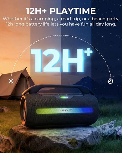 havit 120W Loud Bluetooth Speaker with Deep Bass, IPX6 Waterproof Outdoor Party Speaker, RGB Lights, 12H Playtime, TWS Pairing, Portable Speaker for Beach, Camping, Backyard in Kuwait