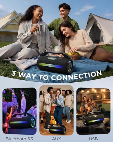 havit 120W Loud Bluetooth Speaker with Deep Bass, IPX6 Waterproof Outdoor Party Speaker, RGB Lights, 12H Playtime, TWS Pairing, Portable Speaker for Beach, Camping, Backyard in Kuwait