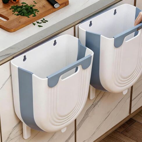 Collapsible Waste Bin for Kitchen, Kitchen Trash Can, Wall Mounted Waste Bin for Kitchen & Bathroom, Grey in Saudi Arabia