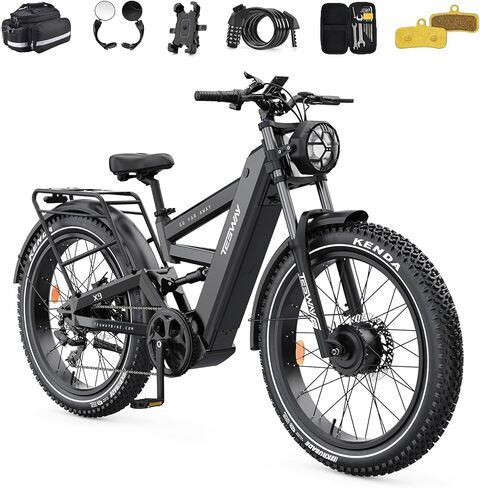 TESWAY X9 Dual Motor Ebike, 26" Fat Tire Full Suspension AWD Electric Bike for Adults, 4000W 40MPH 240NM, 48V 30Ah 120 Miles Long Rang in Saudi Arabia