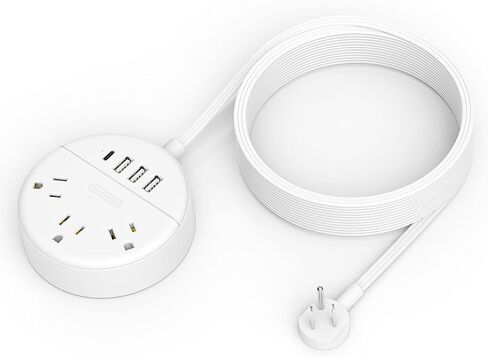 Extension Cord 25 ft, NTONPOWER Power Strip with Long Extension Cord, 3 Outlet 4 USB Ports Compact Desktop Charging Station, Wall Mount for TV Living Room, Dorm, Office and Nightstand - White in Saudi Arabia