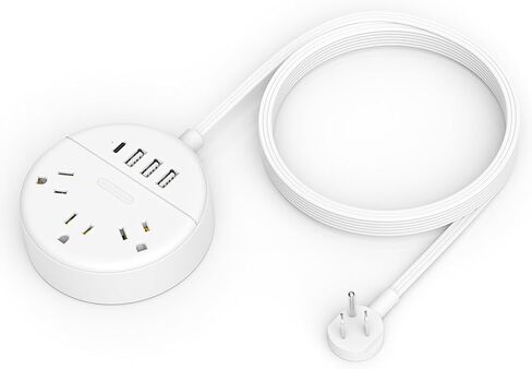Extension Cord 25 ft, NTONPOWER Power Strip with Long Extension Cord, 3 Outlet 4 USB Ports Compact Desktop Charging Station, Wall Mount for TV Living Room, Dorm, Office and Nightstand - White in Saudi Arabia