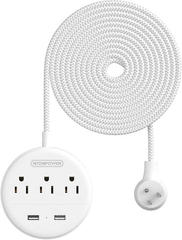 Extension Cord 25 ft, NTONPOWER Power Strip with Long Extension Cord, 3 Outlet 4 USB Ports Compact Desktop Charging Station, Wall Mount for TV Living Room, Dorm, Office and Nightstand - White in Saudi Arabia