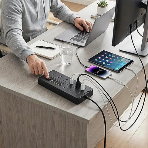 9 منافذ قطاع الطاقة مع منافذ USB 78 بوصة محطة شحن سطح المكتب لمكتب المنزل وغرفة النوم in Saudi Arabia