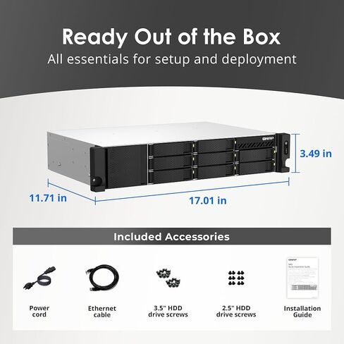 QNAP TS-864eU-8G-US 8 Bay عالي السرعة وقصير العمق على حامل NAS مع ثنائي 2.5 جيجا بايت، وحدة المعالجة المركزية Intel Celeron، ذاكرة DDR4 8 جيجا بايت واتصال شبكة 2.5 جيجا بايت (2.5 جيجا بايت/1 جيجا/100 متر) (بدون قرص) in Saudi Arabia
