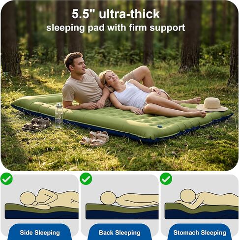 Double Sleeping Pad for Camping - 5.5" Ultra-Thick Camping Mattress with Pillow, Built-in Foot Pump, Compact 2-Person Portable Camping Mat for Backpacking, Hiking, Car Traveling, Beach, Tent in Saudi Arabia