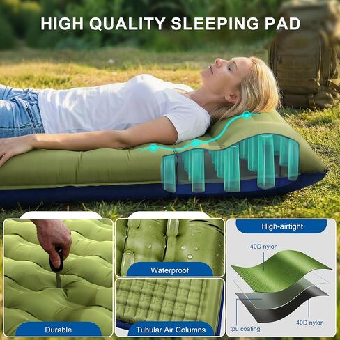 Double Sleeping Pad for Camping - 5.5" Ultra-Thick Camping Mattress with Pillow, Built-in Foot Pump, Compact 2-Person Portable Camping Mat for Backpacking, Hiking, Car Traveling, Beach, Tent in Saudi Arabia