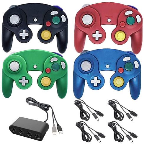 4 قطع من وحدات تحكم Gamecube السلكية مع محول USB 4 منافذ ومجموعة أسلاك تمديد 4 قطع لمكعب الألعاب، والتبديل، وWII، ووحدة تحكم Wii U، والكمبيوتر الشخصي (أحمر أزرق أخضر أسود) in Saudi Arabia