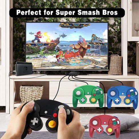 4 قطع من وحدات تحكم Gamecube السلكية مع محول USB 4 منافذ ومجموعة أسلاك تمديد 4 قطع لمكعب الألعاب، والتبديل، وWII، ووحدة تحكم Wii U، والكمبيوتر الشخصي (أحمر أزرق أخضر أسود) in Saudi Arabia