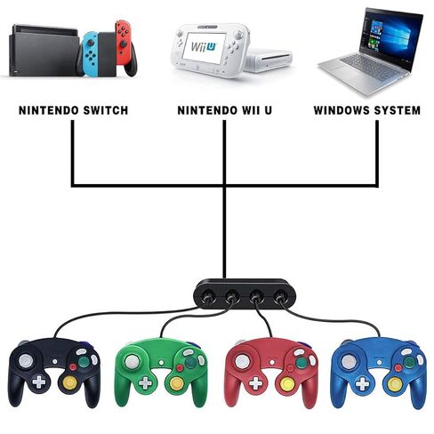 4 قطع من وحدات تحكم Gamecube السلكية مع محول USB 4 منافذ ومجموعة أسلاك تمديد 4 قطع لمكعب الألعاب، والتبديل، وWII، ووحدة تحكم Wii U، والكمبيوتر الشخصي (أحمر أزرق أخضر أسود) in Saudi Arabia