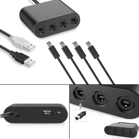 4 قطع من وحدات تحكم Gamecube السلكية مع محول USB 4 منافذ ومجموعة أسلاك تمديد 4 قطع لمكعب الألعاب، والتبديل، وWII، ووحدة تحكم Wii U، والكمبيوتر الشخصي (أحمر أزرق أخضر أسود) in Saudi Arabia