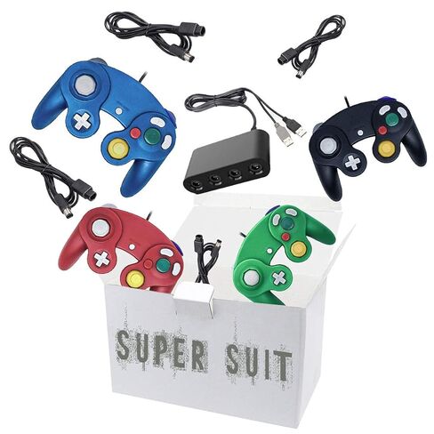 4 قطع من وحدات تحكم Gamecube السلكية مع محول USB 4 منافذ ومجموعة أسلاك تمديد 4 قطع لمكعب الألعاب، والتبديل، وWII، ووحدة تحكم Wii U، والكمبيوتر الشخصي (أحمر أزرق أخضر أسود) in Saudi Arabia