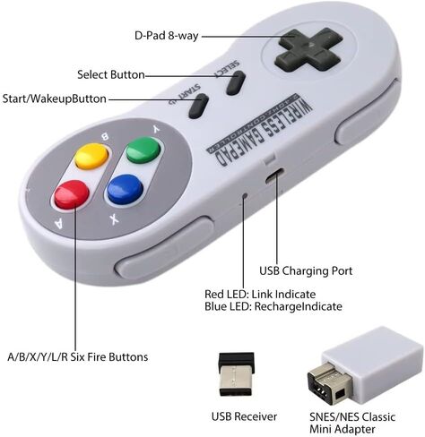 2-Pack 2.4G Wireless Retro Controller Suitable for SNES Classic Version (SNES Mini) or SFC Classic Version (SFC Mini), Joystick Game Controller with USB Wireless Receiver Supported for PC, MacBook in Saudi Arabia