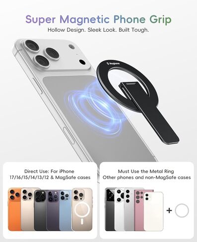 Magnetic Phone Stand Grip, for MagSafe Slim Removable Cell Phone Kickstand Holder, 360° Rotate & Adjustable for Hands-Free Viewing, Video Calls for iPhone 17/16/15/14/13 Galaxy Tablet, Black in Saudi Arabia