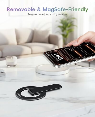Magnetic Phone Stand Grip, for MagSafe Slim Removable Cell Phone Kickstand Holder, 360° Rotate & Adjustable for Hands-Free Viewing, Video Calls for iPhone 17/16/15/14/13 Galaxy Tablet, Black in Saudi Arabia