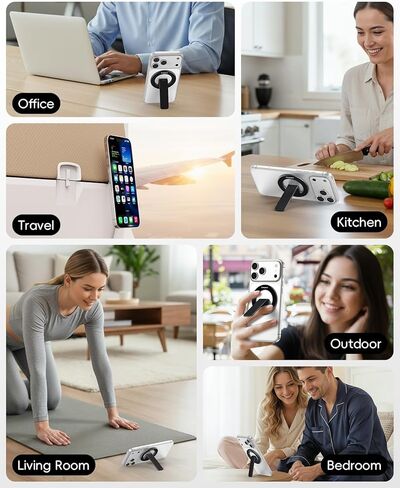 Magnetic Phone Stand Grip, for MagSafe Slim Removable Cell Phone Kickstand Holder, 360° Rotate & Adjustable for Hands-Free Viewing, Video Calls for iPhone 17/16/15/14/13 Galaxy Tablet, Black in Saudi Arabia