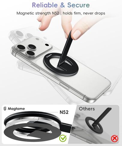 Magnetic Phone Stand Grip, for MagSafe Slim Removable Cell Phone Kickstand Holder, 360° Rotate & Adjustable for Hands-Free Viewing, Video Calls for iPhone 17/16/15/14/13 Galaxy Tablet, Black in Saudi Arabia