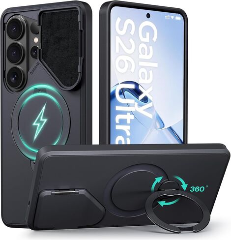 حامل مغناطيسي قابل للتعديل 360 درجة من GolbinBox لهاتف Samsung Galaxy S26 Ultra، غطاء كاميرا قابل للطي لخصوصية العدسات، مقبض غير لامع مضاد للانزلاق، حماية ضد الصدمات لحافظة S26 Ultra، أرجواني صفير in Kuwait