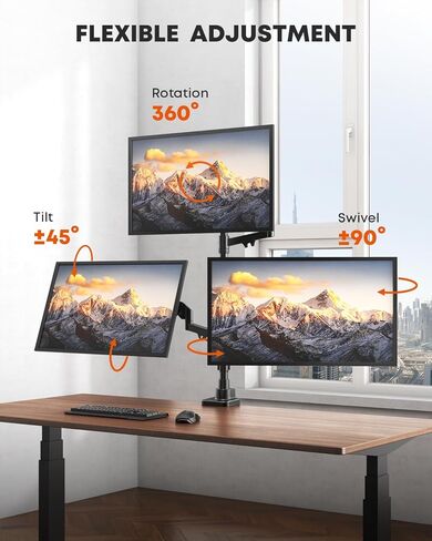 Triple Monitor Mount for up to 32-inch Screens – Heavy Duty Ultrawide Stand with Fully Adjustable, 9kg Gas Spring Arm (Each), VESA 75×75/100×100 mm, Black in Saudi Arabia