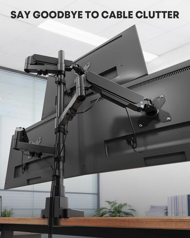 Triple Monitor Mount for up to 32-inch Screens – Heavy Duty Ultrawide Stand with Fully Adjustable, 9kg Gas Spring Arm (Each), VESA 75×75/100×100 mm, Black in Saudi Arabia